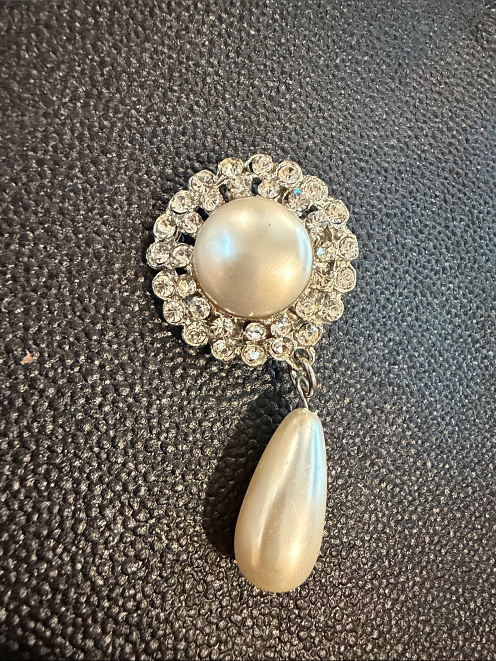 Pearl Drop Crystal Statement brooch - Silver Tone